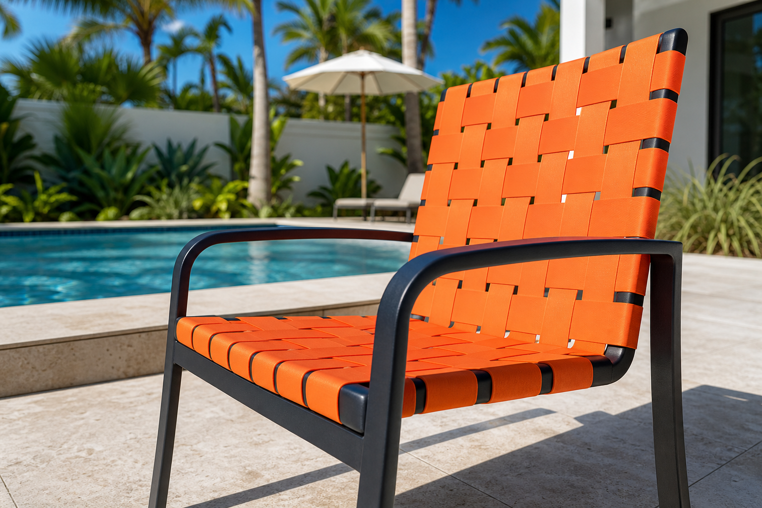 High-quality Outdoor Vinyl Straps on modern patio furniture