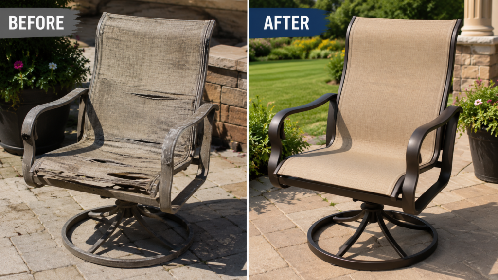 Patio chair restoration before and after